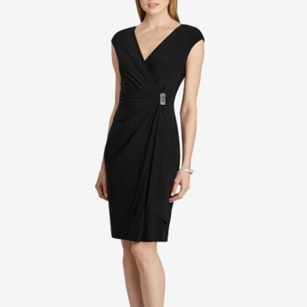 American Living black jersey V-neck wrap sheath party dress sz 14